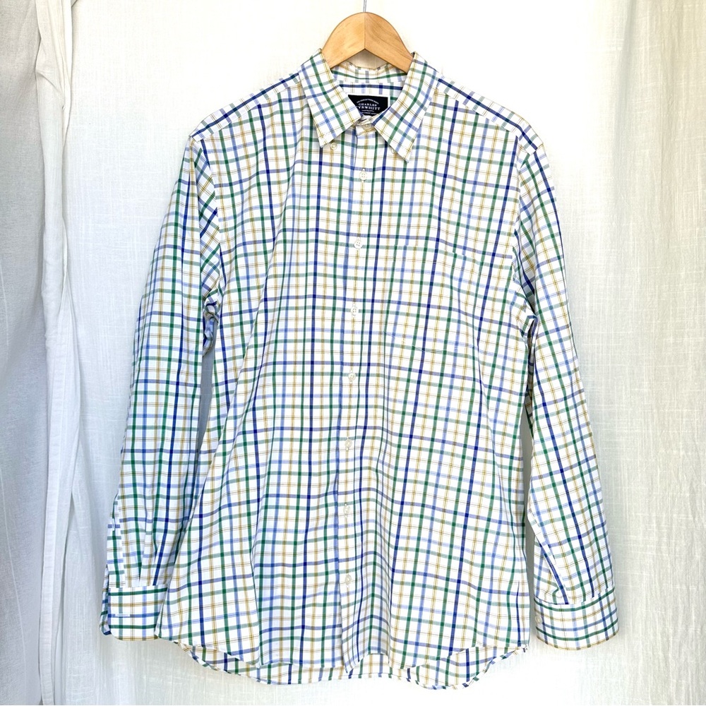 Charles Tyrwhitt Extra Slim Fit Non-Iron Dress Shirt Large Blue Green Yellow